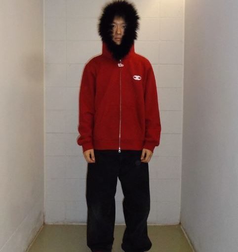 버건디 퍼 후드티