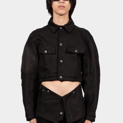 컷아웃 데님 재킷 블랙 스톤워시 SS24 OU 003 C