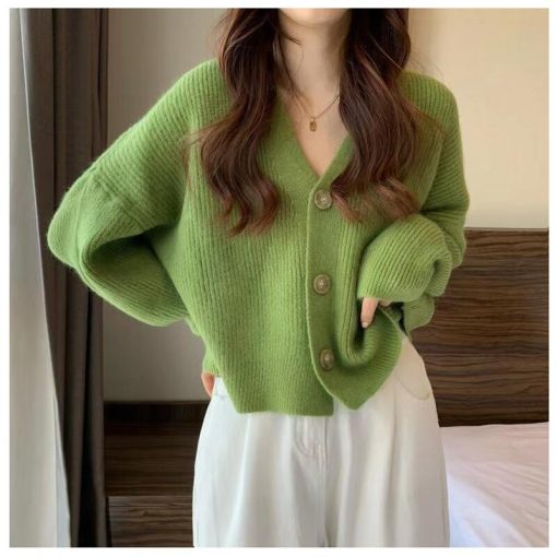 가을 니트 카디건 여성 루즈핏 긴팔 상의 브이넥 스웨터 코트 의류
